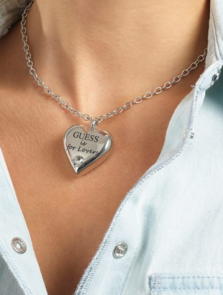 MyRunway Shop GUESS Silver Guess Is For Lovers Heart Necklace